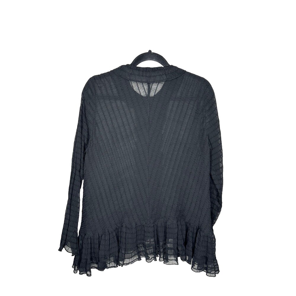Zara Blouse Womens Small Long Sleeve Boho Top Shirt Black Sheer Ruffle Button Up - Picture 7 of 7